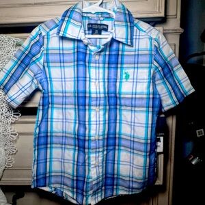 NWT US Polo Assn. short sleeve button down shirt in blue geometric Size XS (4/5)